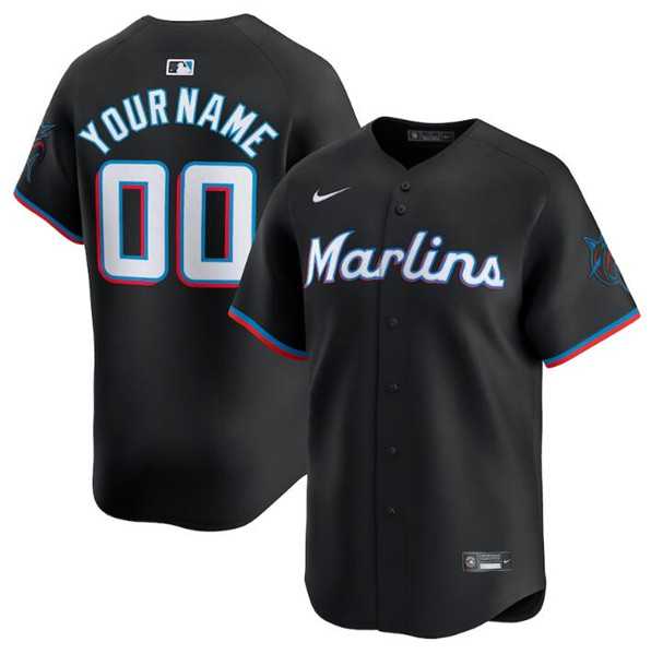 Mens Miami Marlins Customized Black 2024 Alternate Limited Stitched Baseball Jersey->customized mlb jersey->Custom Jersey